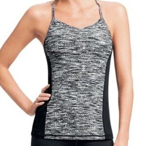 CABI Space Dye Contrast Active Tank Top Gray Black XS